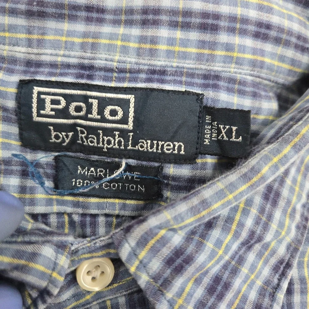 Polo Ralph Lauren Marlowe Shirt Mens XL Blue Check Plaid Classic Fit Vintage